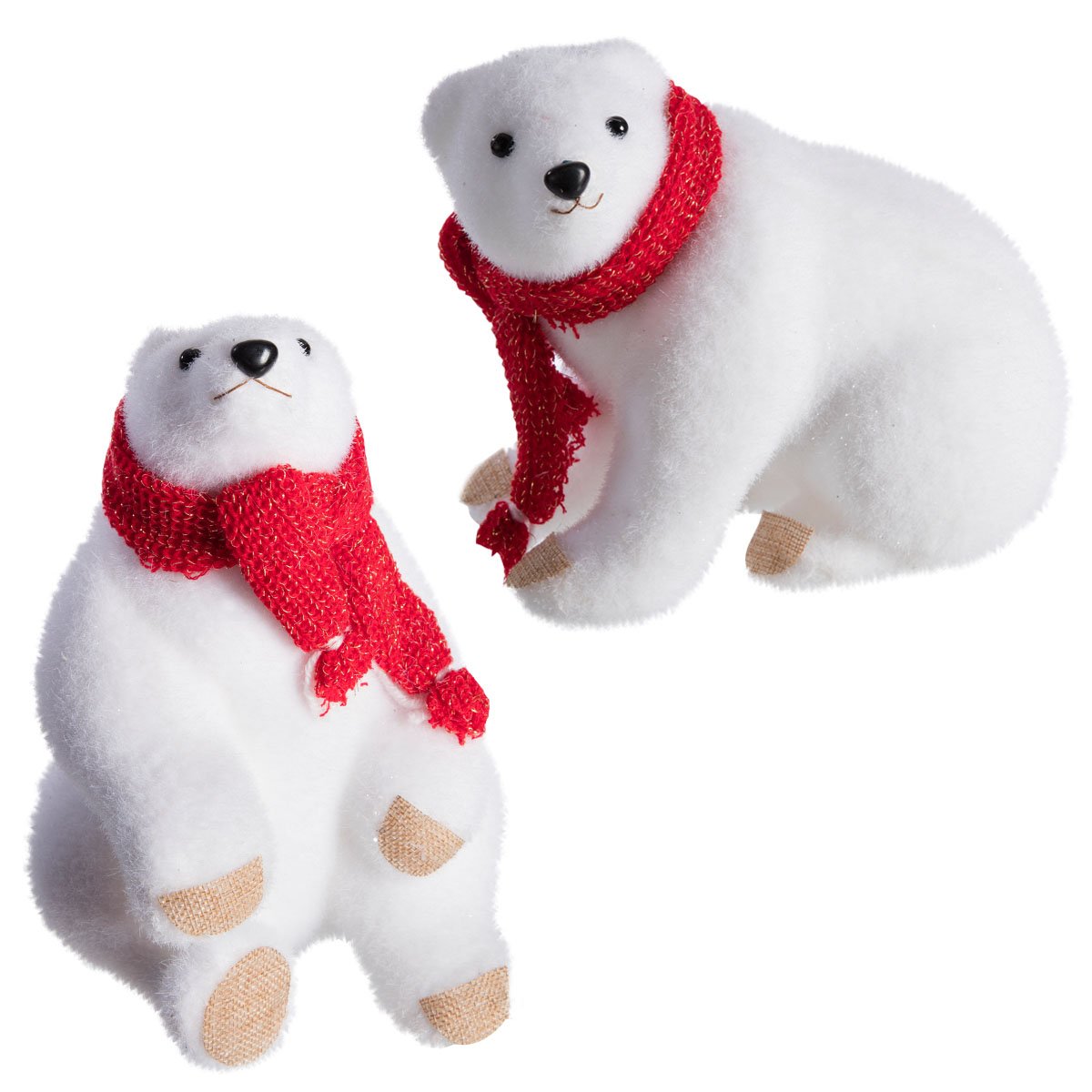 Lot de 2 ours blanc déco Noël en mousse avec écharpe rouge 24cm - 1693