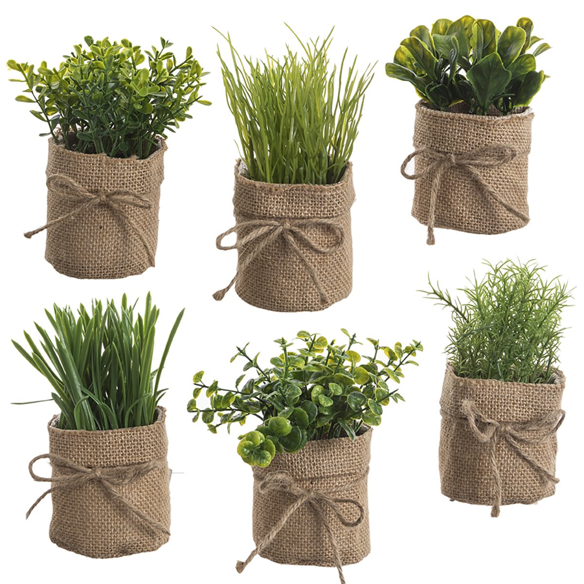 Lot de 6 petites plantes  vertes artificielles avec pot en 